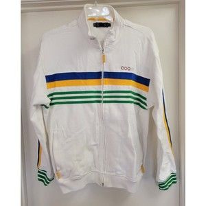 Authentic Australian Coogi White w/ Blue Green Stripes Zip Up Sweater Jacket  XL
